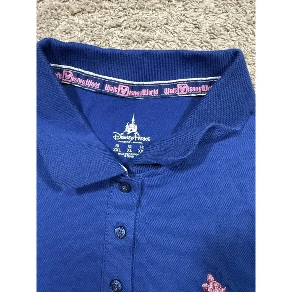 Disney Parks Women's Size Large Mickey Mouse Glitter Pink Short Sleeve Polo M/L - Picture 3 of 5